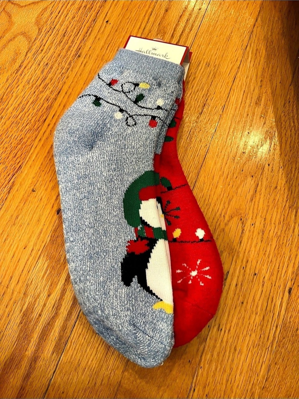 Hallmark Women's Holiday Socks Red & Gray penguins NWT